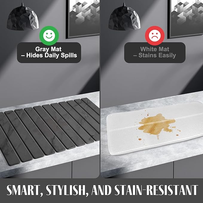 2 PCS Extra Large Stone Dish Drying Mat for Kitchen Counter, 28"×16" Marble Dish Drying Mat with 8"x 4" Coasters, Non - Slip Collapsible Absorbent Mat for Multi - Purpose, Match Any Countertop