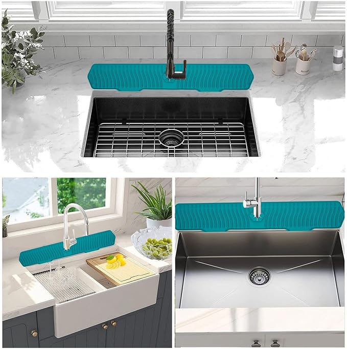 30 Inch Sink Splash Guard, Large Size Kitchen Sink Splash Guard, Longer Silicone Faucet Handle Drip Catcher Tray for Kitchen Countertop, Bathroom, Farmhouse (Green)