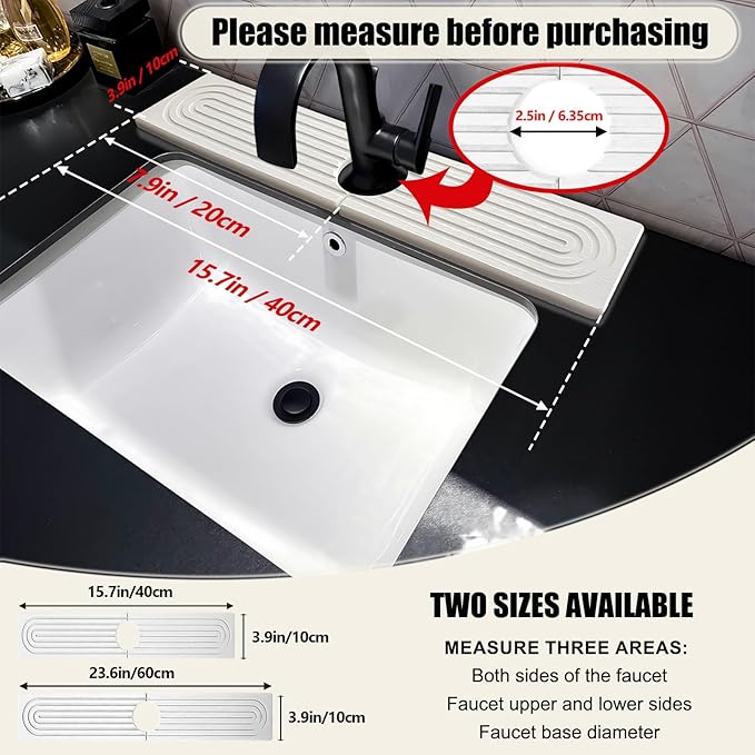 Stone Faucet Mat For Kitchen Sink, Kitchen Faucet Absorbent Mat, Kitchen Sink Splash Guard Stone, Super Absorbent, Diatomite Faucet Mat For Bathroom Counter (White)