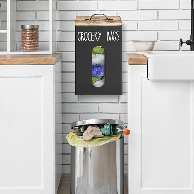 Farmhouse Grocery Bag Holder for Plastic Bags,Plastic Bag Holders for Grocery Bags,Bag Holder for Plastic Bags Groceries Store with Lid,Plastic Bag Holder Under Sink for Kitchen Storage Organization