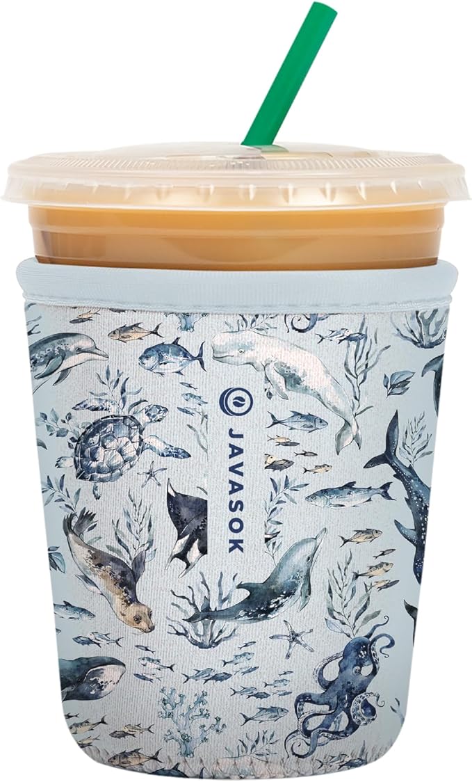Sok It JavaSok Iced Coffee & Cold Soda Insulated Neoprene Cup Sleeve (Ocean Echo, Small: 16-20oz)