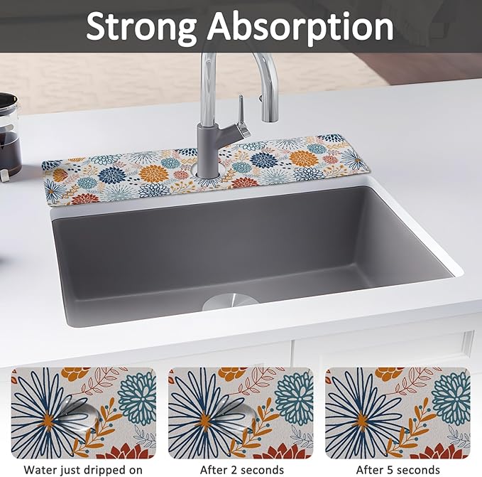 24" X 5.5" Kitchen Sink Splash Guard Faucet Mat Mandala Super Absorbent Fast Drying Faucet Guard & Draining Mat Sink Splash Guard Behind Faucet for Kitchen, Bathroom