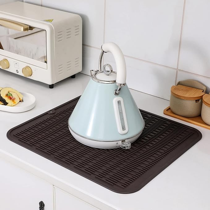Silicone Dish Drying Mat for Multiple Usage,Easy clean,Eco-friendly,Heat-resistant Silicone Mat for Kitchen Counter or Sink,Refrigerator or Drawer Liner Coffee 2XL 24 inches x 18 inches