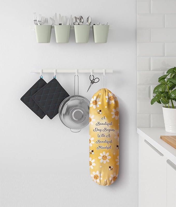 Plastic Bag Holder Organizer Storage Inspirational Summer Daisy Bee Grocery Bag Holder Dispenser Cute Sunshine Flower Yellow Kitchen Decor