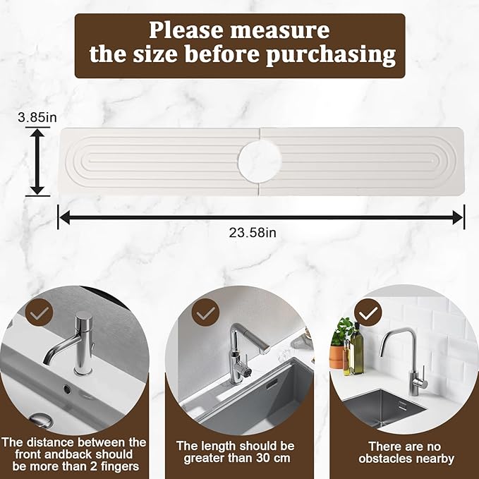 Fast Drying Faucet Mat for Kitchen Sink - 24 Inch Diatomite Quick Dry Stone Faucet Mat with Raised Feet for Kitchen Sink Splash Guard, Bathroom Stone Tray Counter Prevents Moisture Buildup