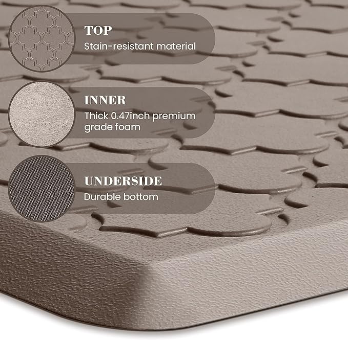 Kitchen Mat [2 PCS] Cushioned Anti-Fatigue Floor Mat Water Resistant Non-Skid Kitchen Mats and Rugs Ergonomic Comfort Foam Kitchen Rugs Standing Mat for Floor Office Sink (Khaki,20"x30"+20"x47")