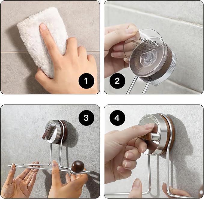 Removable Suction Cup Paper Towel Holder, Suction Towel Holder, Wooden Paper and Stainless Steel Paper Towel Holder for Under Cabinet, Bathroom (2-Pack: 1 Natural Wood Color, 1 Walnut Color)
