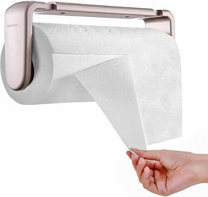 simpletome Paper Towel Holder ONE Hand Tear Adaptive Tension Arm Adjustable Length 9.4-11inch/24-28cm (Titanium Gold)