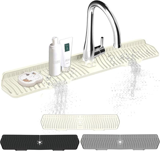 Kitchen Sink Splash Guard Gen2-30" x 6'' Silicone Sink Mat Splash Guard fit for Countertop, Bathroom,Farmhouse,RV by EBIGIC (off white)