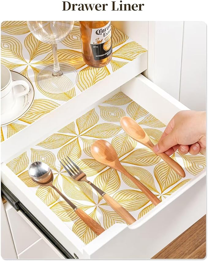 Shelf Liners for Kitchen Cabinets Non-Adhesive, Non-Slip Thickened Shelf Paper Waterproof Washable for Drawer Dresser Pantry Shelve Bathroom Protector Liner