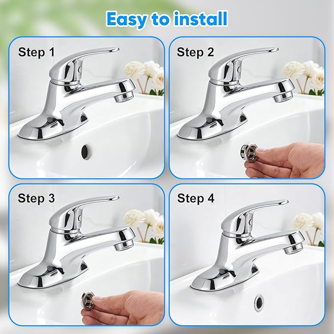Sink Overflow Ring, 4-Pack Universal Fit Chrome Basin Trim Ring – Easy Installation Hole Insert Caps for Bathroom & Kitchen Sink Drain