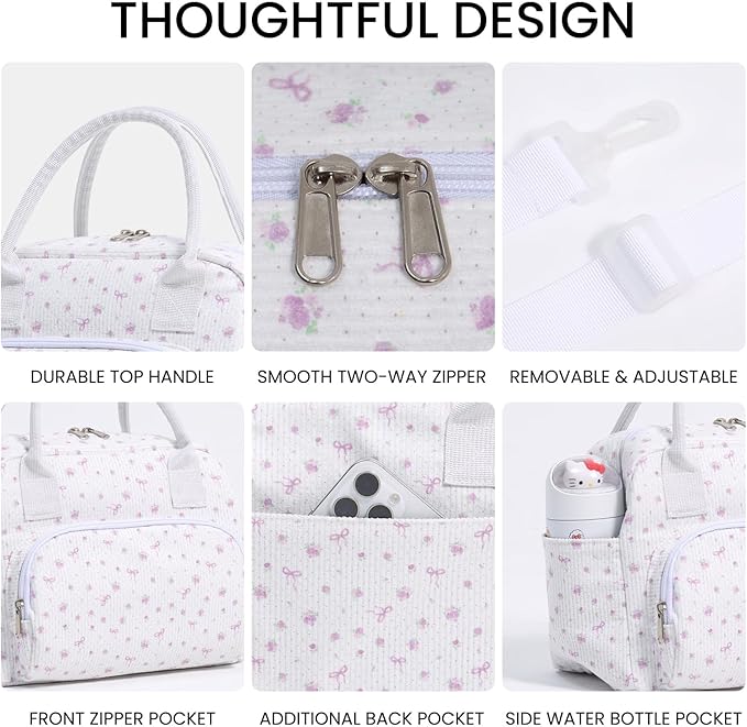 MAMONA Lunch Bag for Women Men Large Capacity Reusable Lunch Box Corduroy Insulated Cooler Tote Bags for Office Picnic