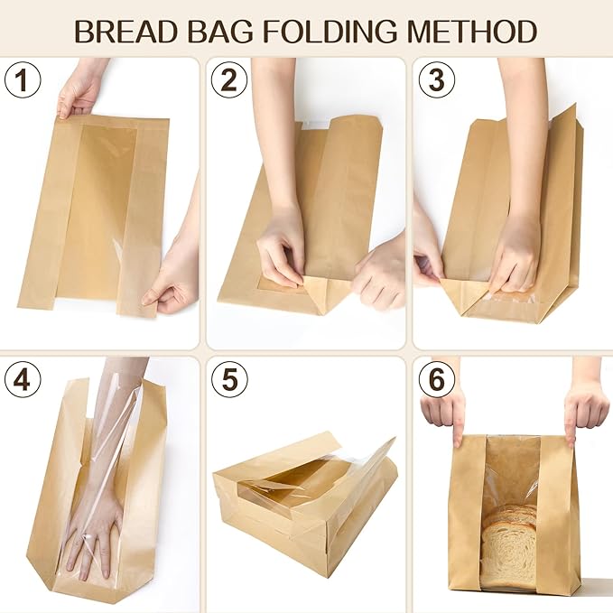 Tripho 100 Pcs Bread Bags for Homemade Bread with Clear Window & 120 Stickers, Sourdough Bread Bags for Storage of Bread,Cookies & Snacks, Large Bakery Paper Bags