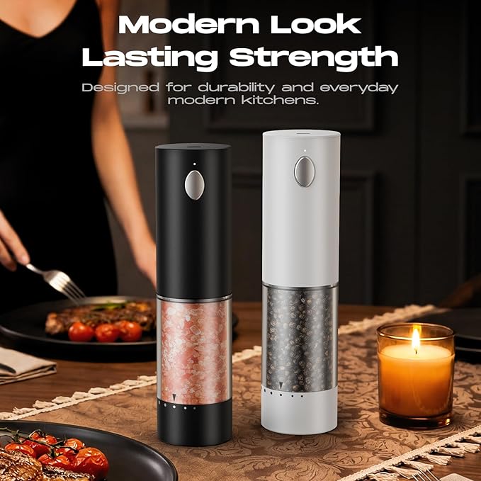 Electric Salt and Pepper Grinder Set, Rechargeable Automatic Salt and Pepper Shaker with 6 Adjustable Coarseness, Large-Capacity Pepper Mill Kitchen Appliances Gifts for Women(BlackWhite）
