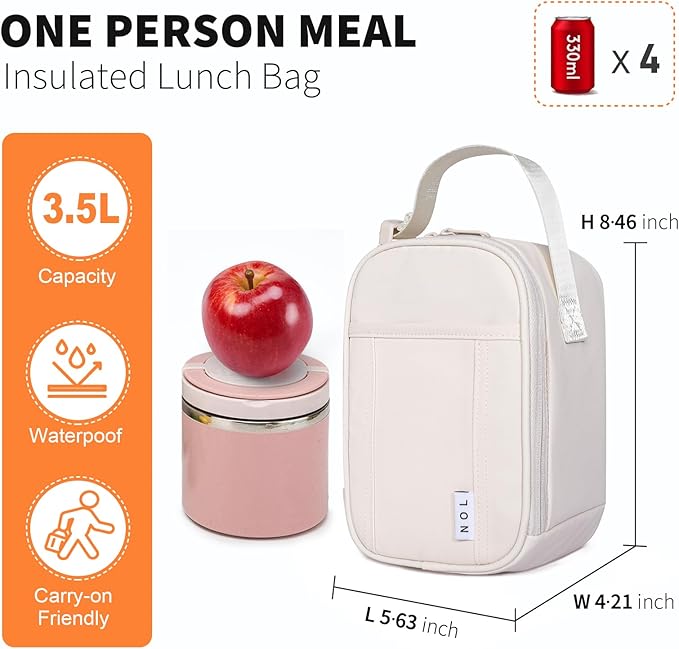 NOL Natural Organic Lifestyle Insulated Lunch Bag for Adult - Snack Bag Lunch Cooler Bag Soft Lunch Tote Bag for Work, Cream