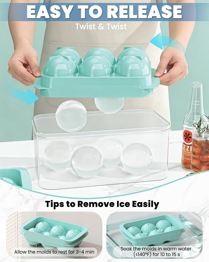 Large Ice Cube Tray for Freezer - 2 Pack Stackable Round Ice Cube Molds Set, Easy to Fill & Release with Storage Bin and Tongs for Kitchen, Party, Cocktail & Coffee, Gifts for Whiskey Lover (1.93In)