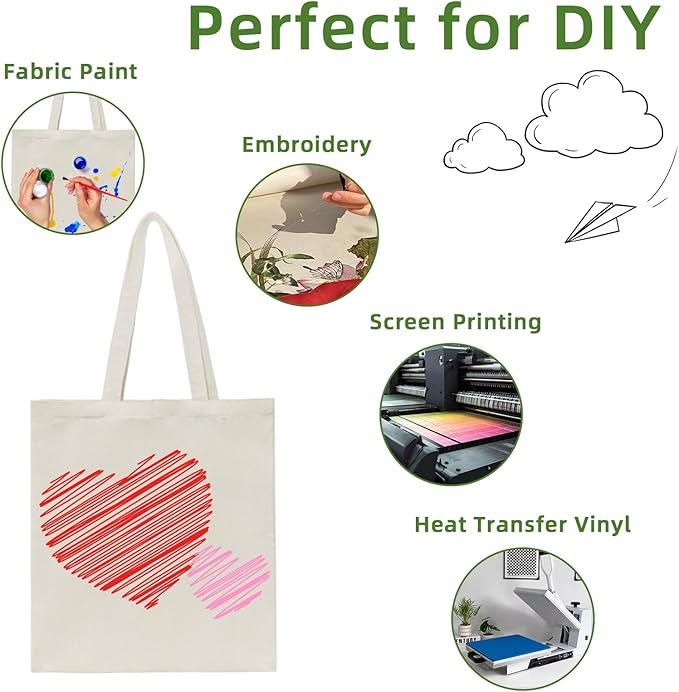 HECTOLIFE 6 I 12 I 24 I 48 Pack Canvas Tote Bags,Reusable Blank Canvas for Shopping Bags,Grocery Bags,DIY Gift Bags