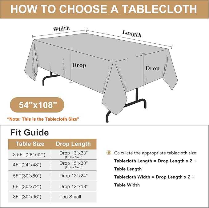 sancua White Tablecloths for 6 Foot Rectangle Tables, 6 Pack - Washable Polyester Fabric Table Cover for Wedding Wedding, Birthday Party, Banquet Reception, 54x108 Inch