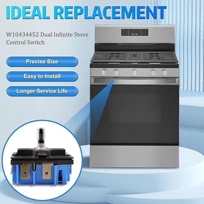 W10434452 WPW10434452 Dual Infinite Stove Control Switch, Fits for Whirlpool and its Affiliated Brands Electric Ranges, Replace Part: WPW10434452, 2118918, AP6021365, PS11754687, EAP11754687
