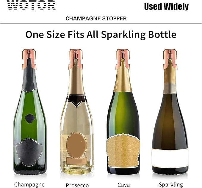 WOTOR Champagne Stoppers with Stainless Steel Champagne Bottle Stopper with Food Grade Silicone Reusable Champagne Cork, Saver Suitable for Champagne, Cava, Prosecco, Sparkling Wine (Rosegold, 2pack)
