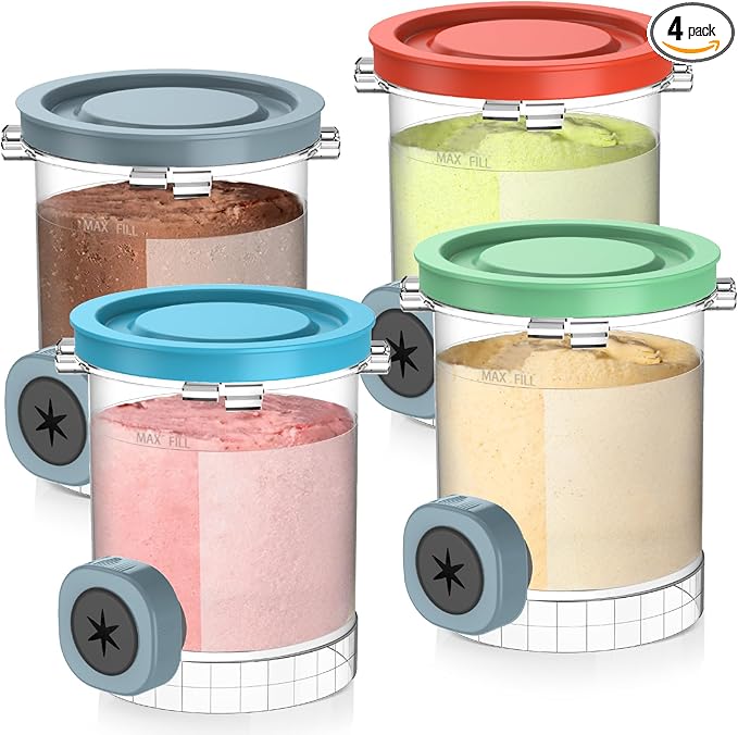 QVN 4 Pack for Ninja Swirl Pints, Creami Containers Compatible with NC700 Series Swirl Creami Maker & Soft Serve Ice Cream Maker - Dishwasher Safe & Freeze Safe
