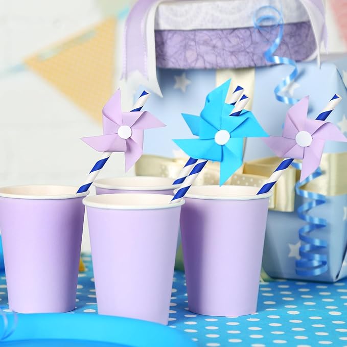 100 Packs Navy Blue Biodegradable Striped Paper Straws, Disposable Drinking Straws for Birthday Carnival Summer Pool Party Wedding Baby Shower Halloween Christmas Party Decoration Supplies