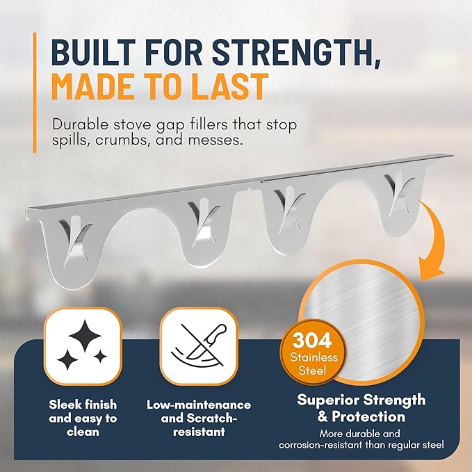 Linda’s Essentials Stainless Steel Stove Gap Covers (2 Pack) Adjustable Length 13.8" to 27.5" Stainless Steel, Steel Adjustable Gap Covers, Counter, Oven & Stove Gap Filler