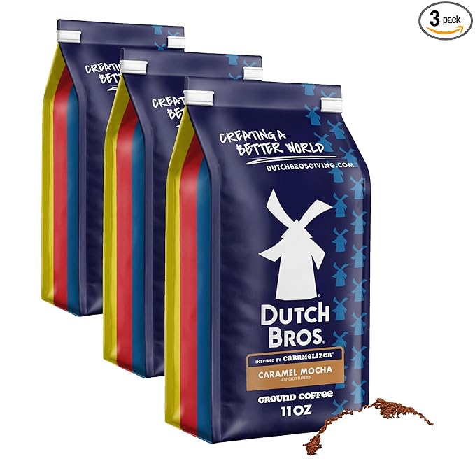 Dutch Bros® Caramel Mocha Ground Flavored Coffee Inspired by Caramelizer®, Bagged 11oz (Pack of 3)
