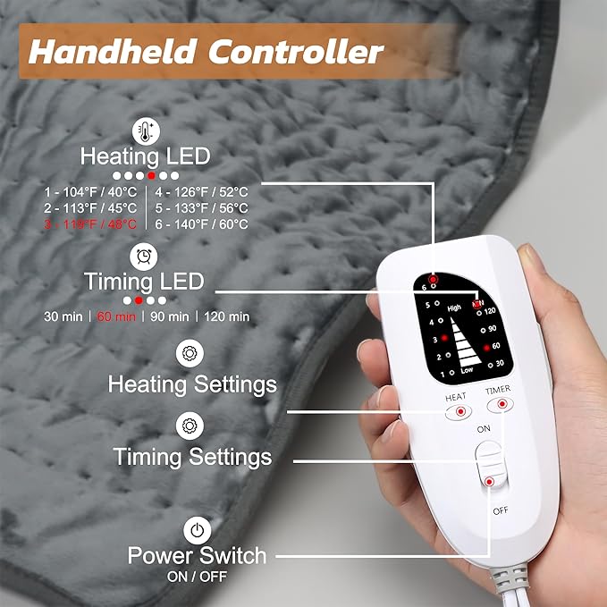 Electric Heating pad for Back Neck Shoulder Knee Arms Legs- Electric Heat Pads with 6 Heat Settings & Auto Shut Off Heat Heating Pad for Birthday Mother Father Girl Men Women