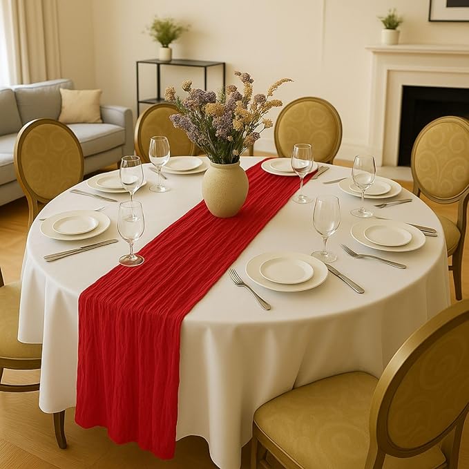 3 Pack 10FT Red Cheesecloth Table Runner 120 Inch Rustic Boho Gauze Cheese Cloth Table Runner for Wedding Baby Shower Bridal Shower Birthday Party Home Decorations