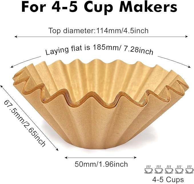 5 Cup Coffee Filter, 100 Count Unbleached Natural Small Basket Disposable Paper Coffee Filter for 4-5 Cup Coffee Maker Pour Over Pot, Suitable for Home Coffee Shop Business Commercial (Brown)