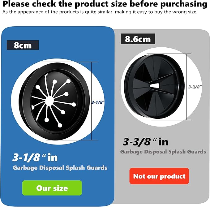2 Pcs Garbage Disposal Splash Guard 3-1/8, Kitchen Sink Rubber Drain Guard, Sink Baffle, Black Rubber, Compatible with Whirlaway, Waste King.