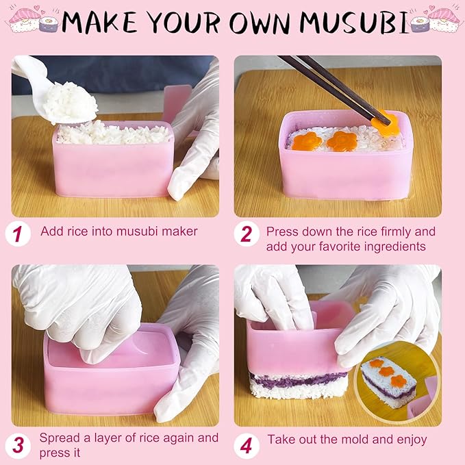 TAORISH Musubi Mold, 3 Pack Musubi Maker Press, Non-Stick Onigiri Mold Maker Sushi Press Mold for Musubi Home DIY, Kid Lunch Bento (with 3 Rice Ladles)