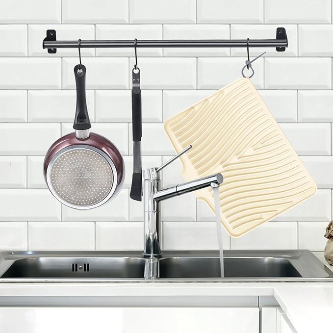 Silicone Dish Drying Mat for Kitchen Counter, Dish Drying Pad, Non-Slip Drain Pad with Built-in Drain, Heat Resistant Stone Drying Mat(Yellowish 16" x 12")