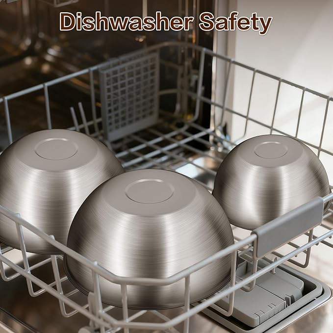 Gronivex Metal Mixing Bowls, 304 Stainless Steel, Set of 3 (1.5, 2.2 & 3.4 Qt) – Thicker-Gauge, Stackable Nesting & Space-Saving – Classic Everyday Bowls for Baking, Salad Prep & Cooking