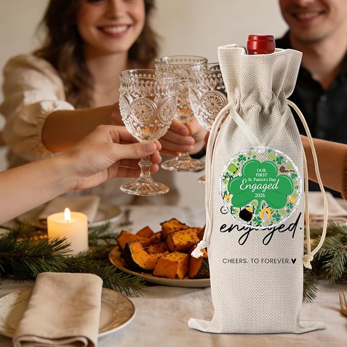 Engaged Gifts Engagement Gifts for Couples Her, Engagement Party Decorations for Women Couple Bride Our St. Patrick's Day Engaged Wine Bag Acrylic Ornament 2026