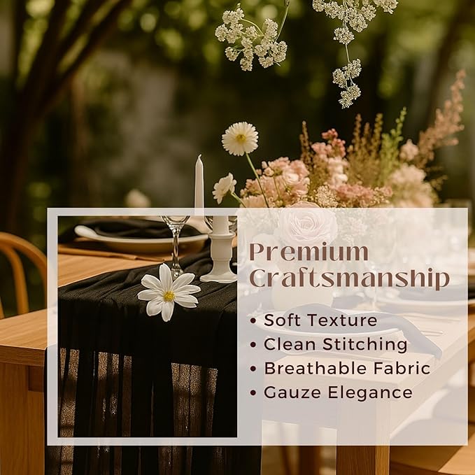 10FT Black Cheesecloth Table Runner 120 Inch Rustic Boho Gauze Cheese Cloth Table Runner for Wedding Baby Shower Bridal Shower Birthday Party Home Decorations