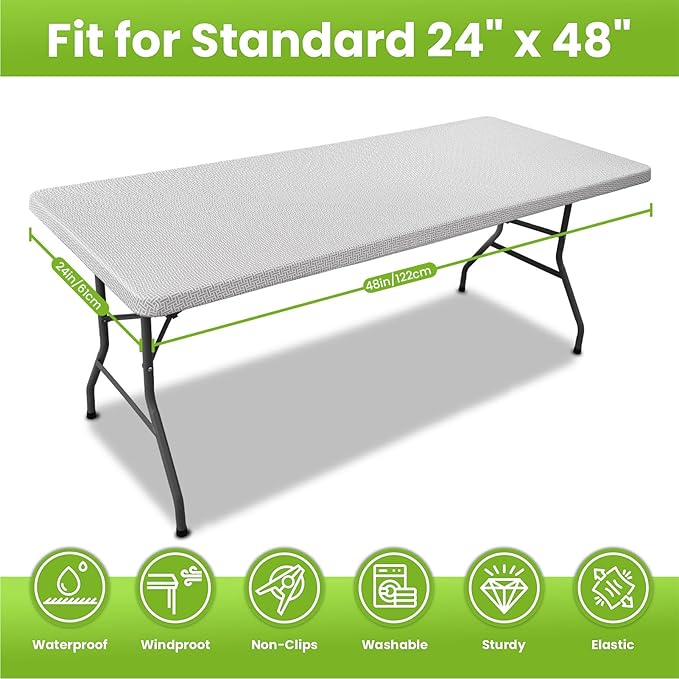 Smiry Spandex Fitted Tablecloth for 4 Foot Rectangle Tables, Washable Picnic Table Cover with Elastic, Stretch Reusable Table Cloth for Outdoor, Camping, Dining & Kitchen (Woven, 24"x48")