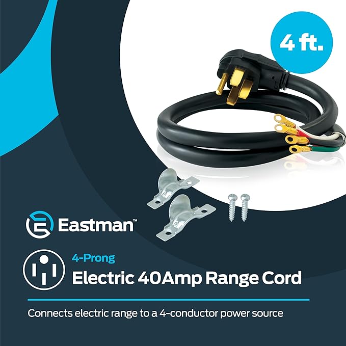 Eastman 4 Feet Electric Range Cord, 40 Amps 4-Prong Wire, 61271