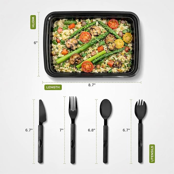 NEW Meal Prep Containers 38oz Lids Utensils 50-Pack 300 Pieces Reusable Sturdy Plastic Bento Box Single Compartment Takeout Food Stackable Leakproof Storage BPA-Free Microwave Freezer Dishwasher