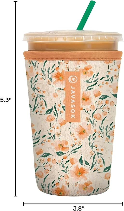 Sok It JavaSok Iced Coffee & Cold Soda Insulated Neoprene Cup Sleeve (Blush Blossoms, Medium: 22-28oz)