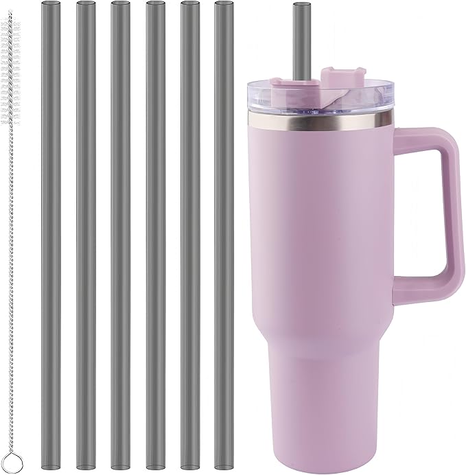 Joshey 12 Inch Tritan Replacement Straws for Stanley 40oz Tumbler - 6 Pack Reusable Long Straws with Cleaning Brush, Fits 30oz & 40oz Stanley Cup Accessories, BPA-Free (Gray)