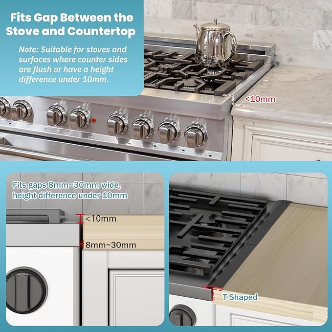 2PCS Kitchen Stove Counter Gap Covers, Stainless Steel Stove Gap Guard, Cooktop Trim Kit, Stove Gap Guards, Oven Gap Filler, Heat Resistant & Effectively Protect Stove Gap Filler(13.8"-27.5" Black)