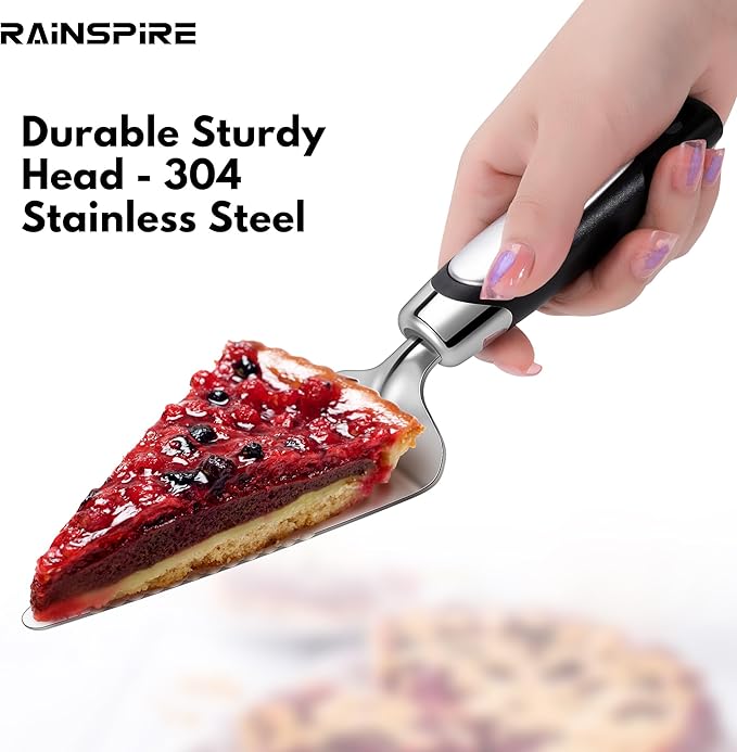Rainspire Pie Server Spatula Stainless Steel, Pie Cutter Cake Cutter Slicer, Cake Server Spatula, Dishwasher Safe, Edges On Both Sides, Black