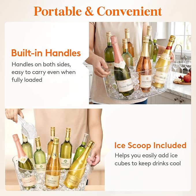 Lifewit 11.5L Ice Bucket for Parties 2 Pcs, Large Portable Drink Bucket for Cocktail Bar, Champagne Cooler for Beverage/Wine/Beer, Mimosa Bar Supplies Chiller Tub with Scoop 38 x18x20 cm/15x7x8 inches