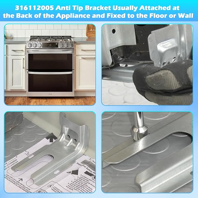 Earthtec 316112005 Anti Tip Bracket Kit Compatible with Frigidaire Stove Range Oven Floor or Wall Mount Anti Tip Bracket Universal 316112004 ,316112003 ,316107200, 316541700, PS3655242,5303935180