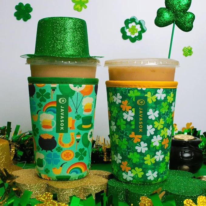 Sok It JavaSok Iced Coffee & Cold Soda Insulated Neoprene Cup Sleeve (Irish Charm, Medium: 22-28oz)