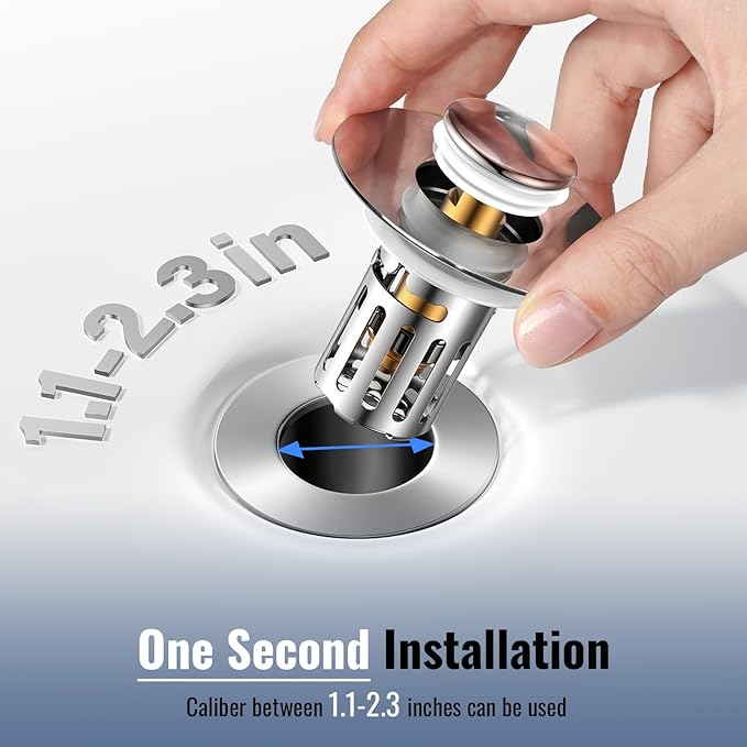 (2 Pc) Bathroom Sink Stopper-All Metal Sink Stopper-Universal Fit 99% Bathroom Sink Stopper with Removable Stainless Steel Hair Catcher-Bathroom Sink Drain Strainer for (1.1'' to 2.36'' inch) Drain