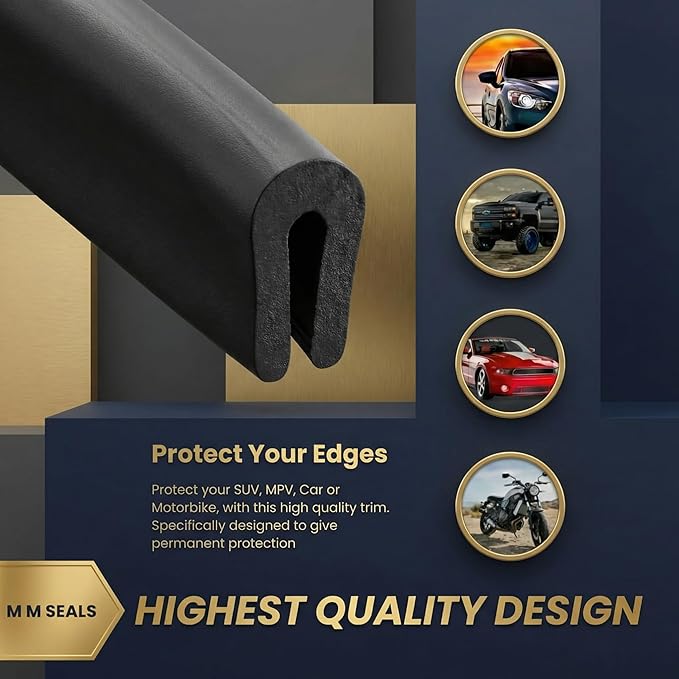 Kingdder Rubber Edge Trim 1/8" U Channel Sheet Metal Edge Protector Door Seal Strip Guard Weather Resistance Fits for Car Doors Steel Plates Glass Hatches Table Corners(100 Feet)