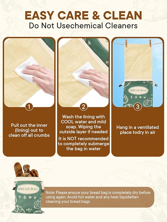 2 Pack Zippered Beeswax Bread Bags 17×13 Inch Large Cotton Sourdough Bread Bags Reusable Bread Storage Bags for Homemade Bread Freezer Safe for Bagel Croissant & Baguette Kitchen Baking Supplies